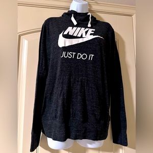Nike Women’s XL Gym Vintage Hoodie Black Just Do IT Pullover Pockets